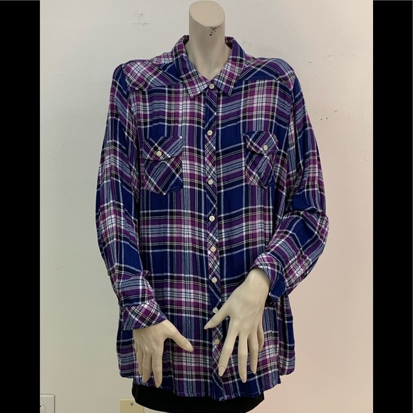 torrid Tops - TORRID BLUE & PURPLE PLAID PRINT TOP